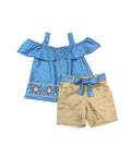 Unik - Conjunto de top y short de cambray oscuro con bonito bordado para niña - SS2072