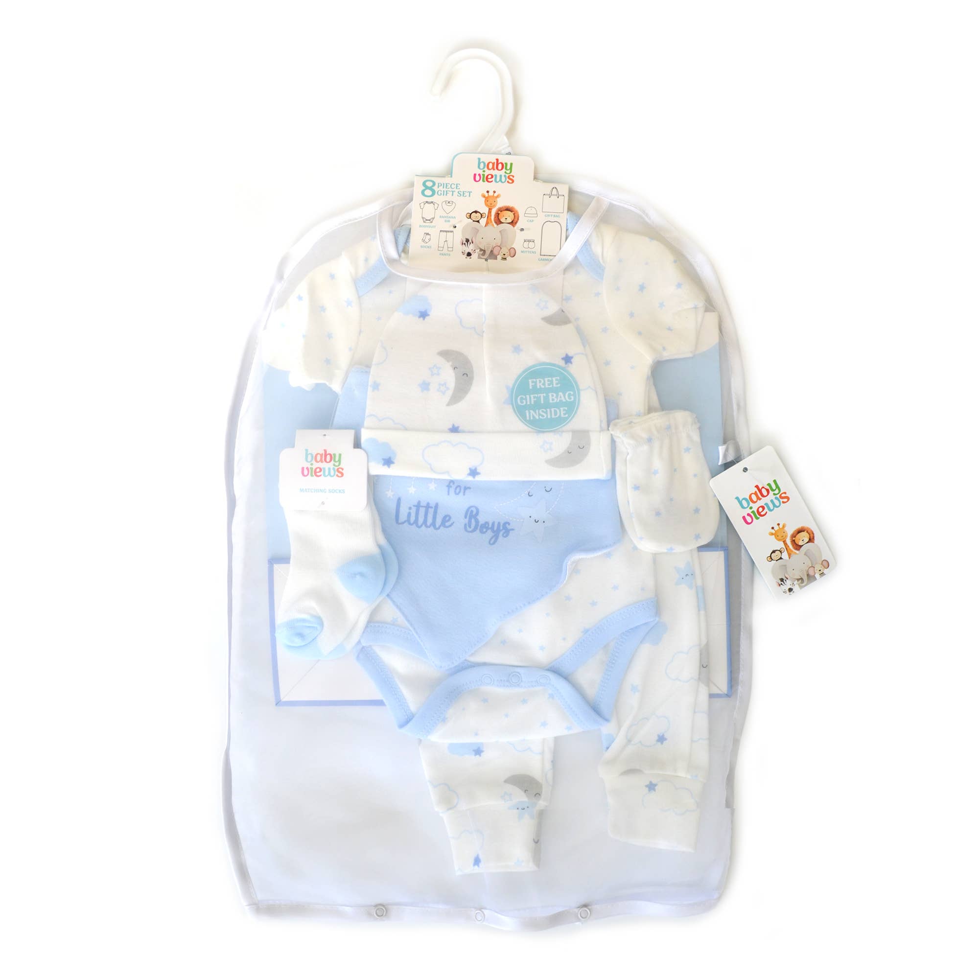 8 Pcs Hanging Baby Gift Set Bodysuit Leggings Bib Mitten Cap