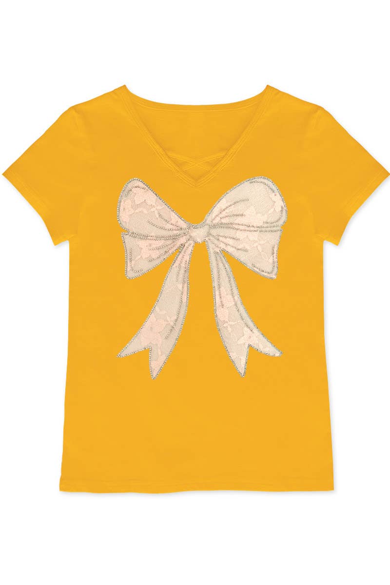 Girl's Graphic Tee with Bow Patch & Rhine - GKT-16810B-833