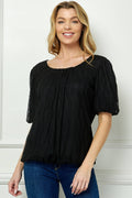 Winslow Collection - Women’s Wave Cord Mesh Bubble Sleeve Pleats Top - G52984T44