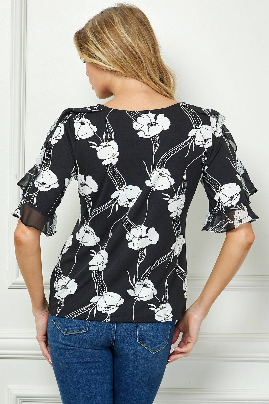Colección Winslow - Blusa de Mujer con Hombros Descubiertos, Escote Barco y Volantes Estampado Floral - G523101L46