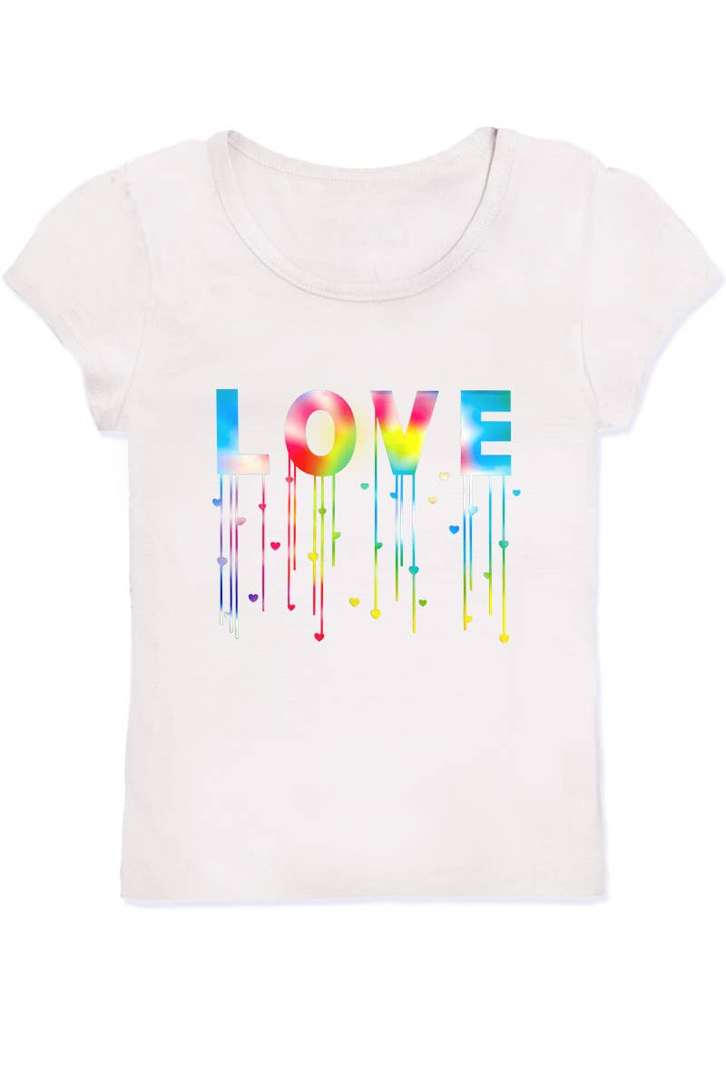 Girl's Scoop Neck Graphic Tee with Tie Dye Love - GKT-16060B-558