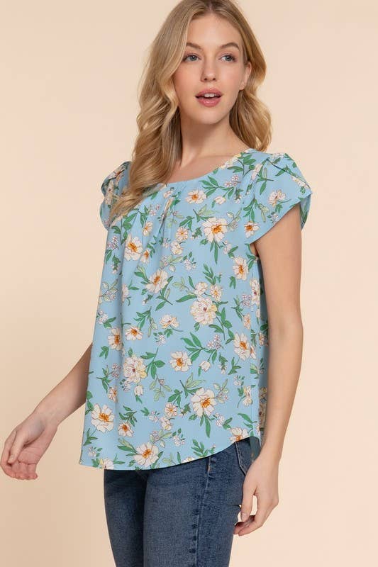 Active USA - Blusa tejida de mujer con estampado floral y manga tulipán corta - T13978