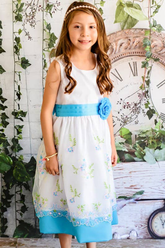 Unik - Vestido de bebé con bordado floral aguamarina para niña - FD16305