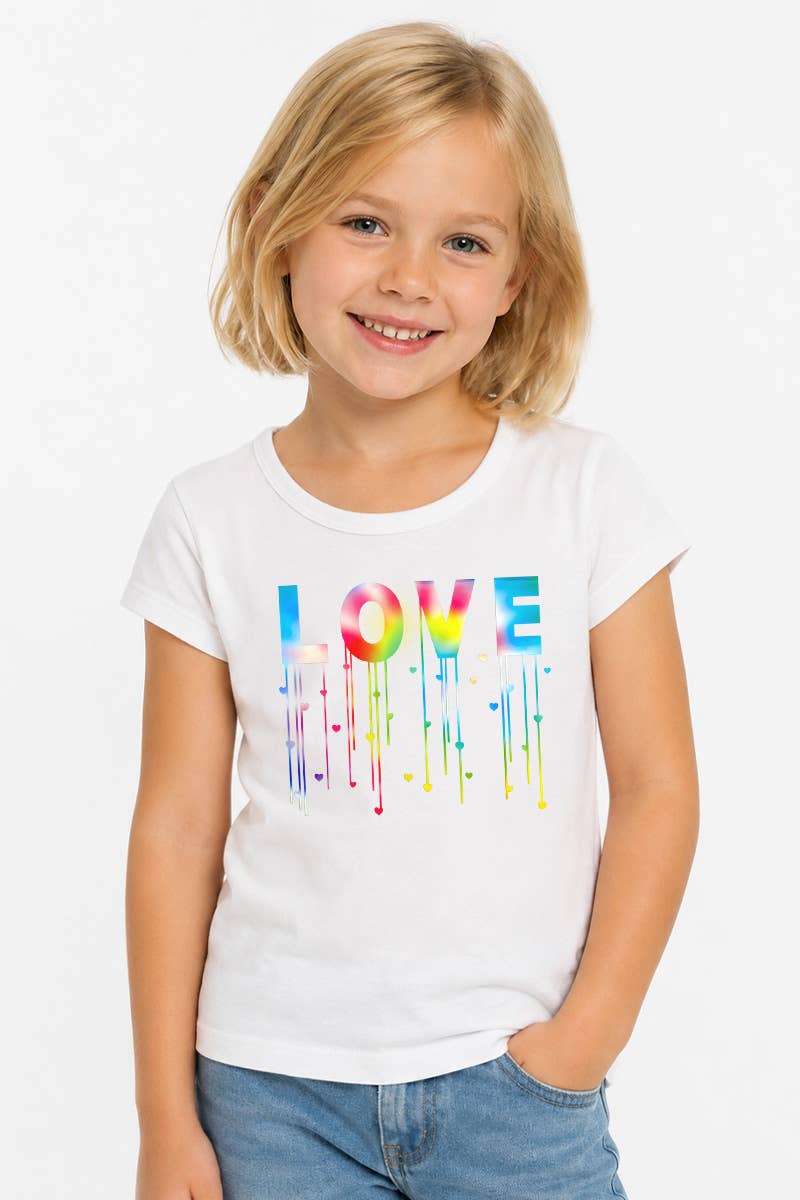Girl's Scoop Neck Graphic Tee with Tie Dye Love - GKT-16060B-558