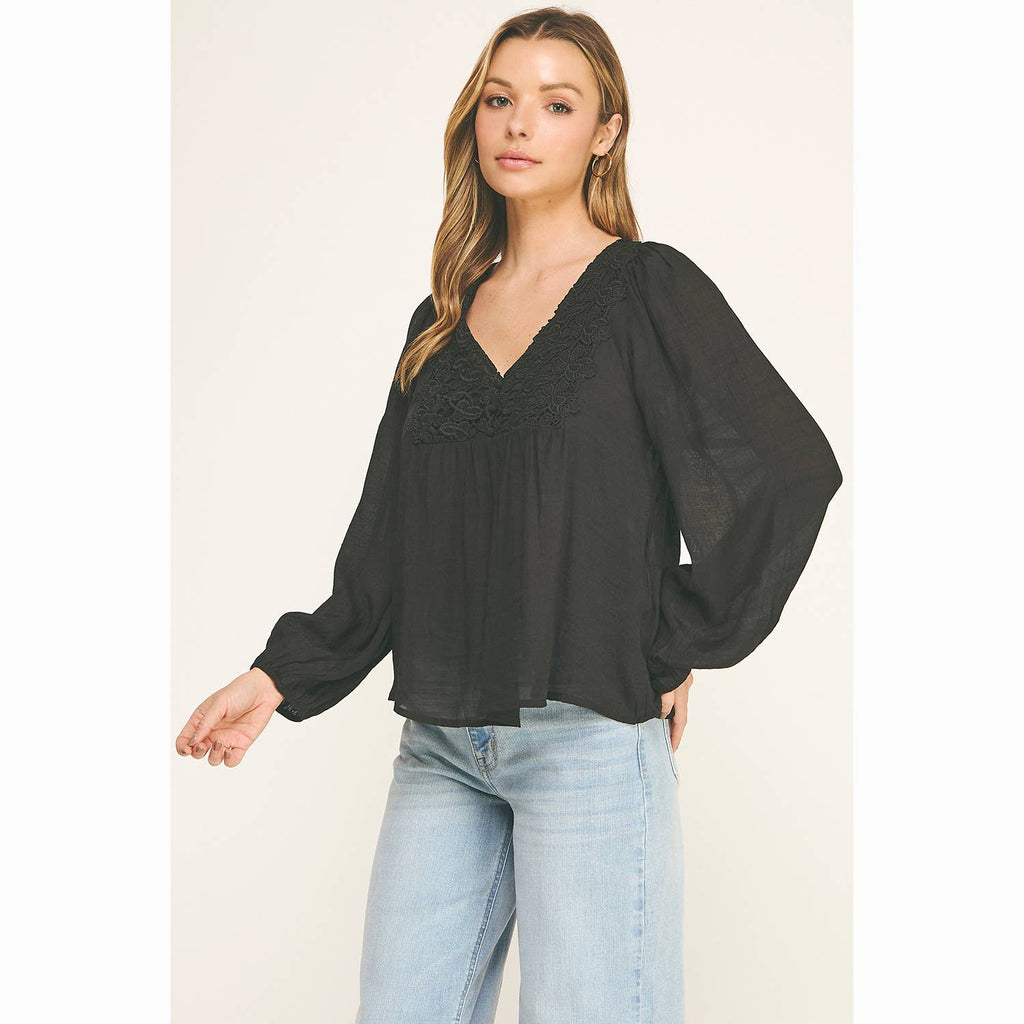 Colección Winslow - Blusa Bohemia Fluida con Escote en V y Encaje para Mujer - MA2202114S