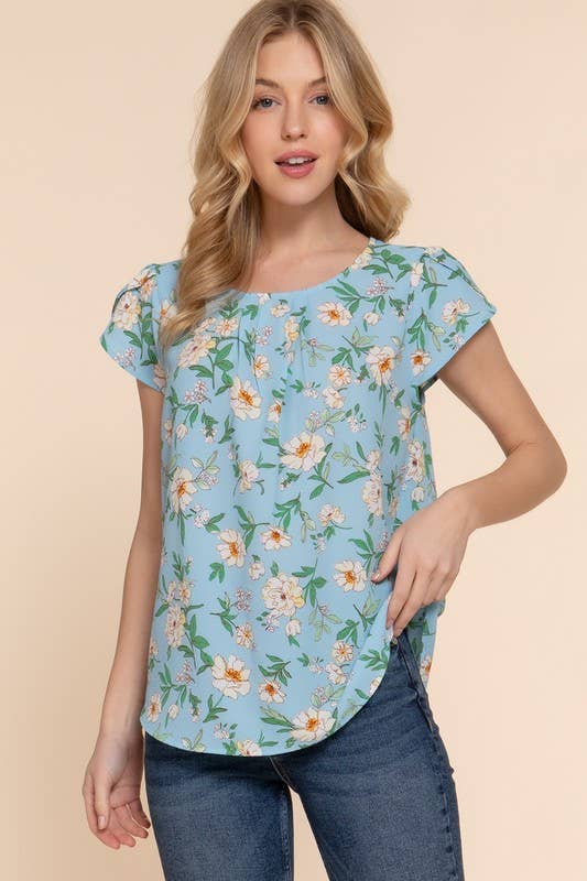 Active USA - Blusa tejida de mujer con estampado floral y manga tulipán corta - T13978