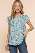 Active USA - Blusa tejida de mujer con estampado floral y manga tulipán corta - T13978