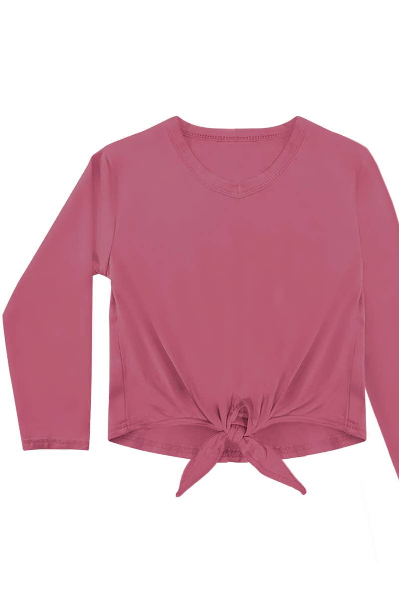 Girl's Long Sleeve Tee with Front Tie - GKT-19-1488B