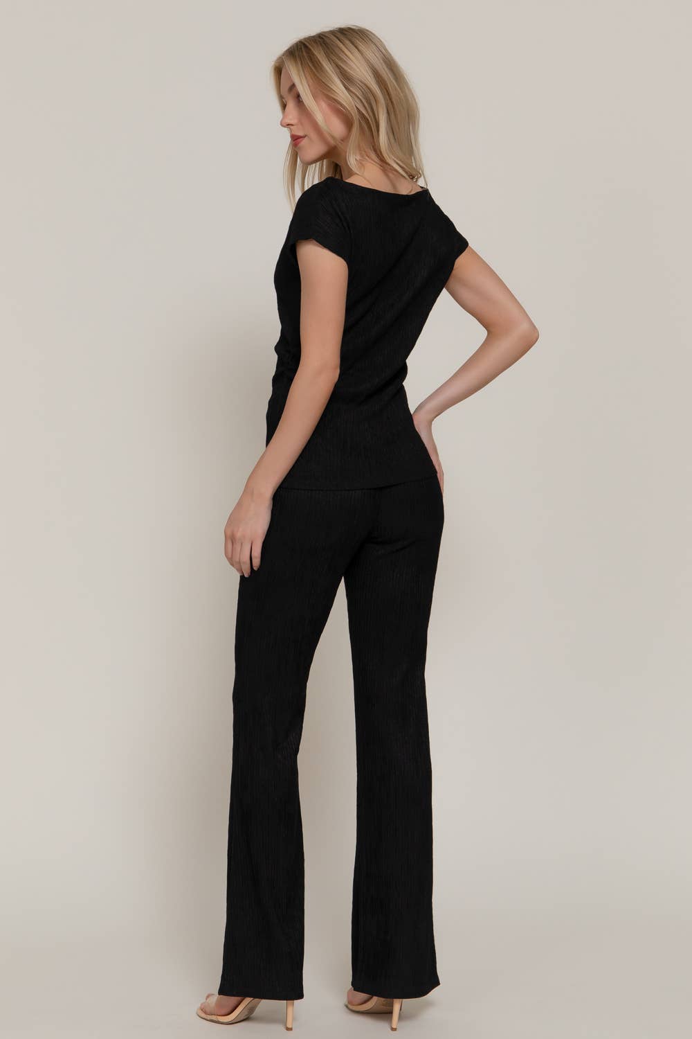 Active USA - Women's Short Dolman Sleeve Top & Flare Long Pants Wavy Crinkle Set - SET14762