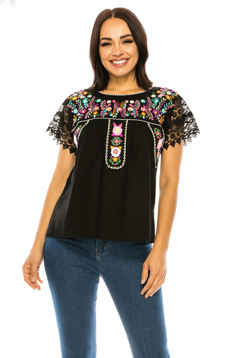 Adult Women's Puebla Traditional Embroidered Blouse - MT802
