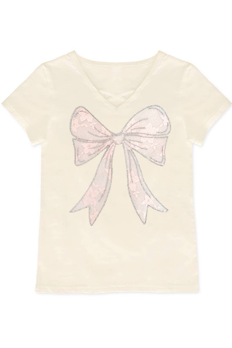 Girl's Graphic Tee with Bow Patch & Rhine - GKT-16810B-833
