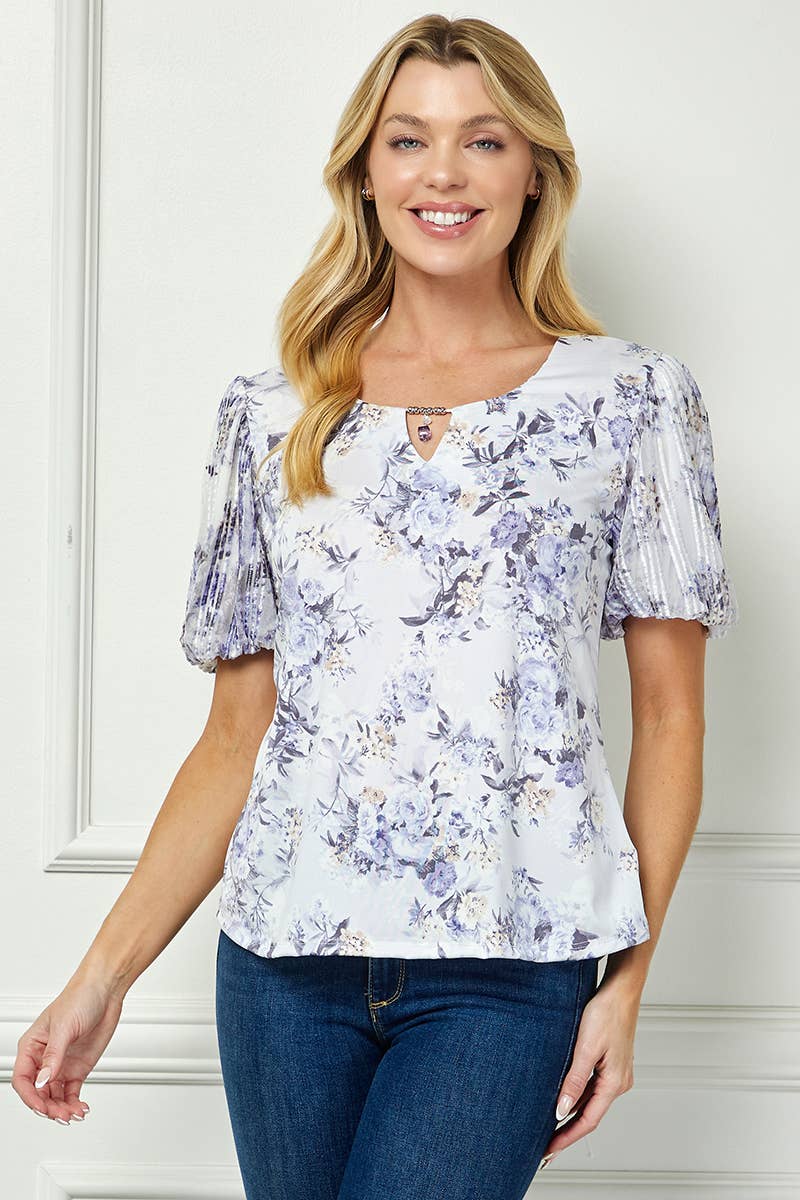 Winslow Collection - Women’s Floral Bubble Sleeve Charm Top - G537001l65