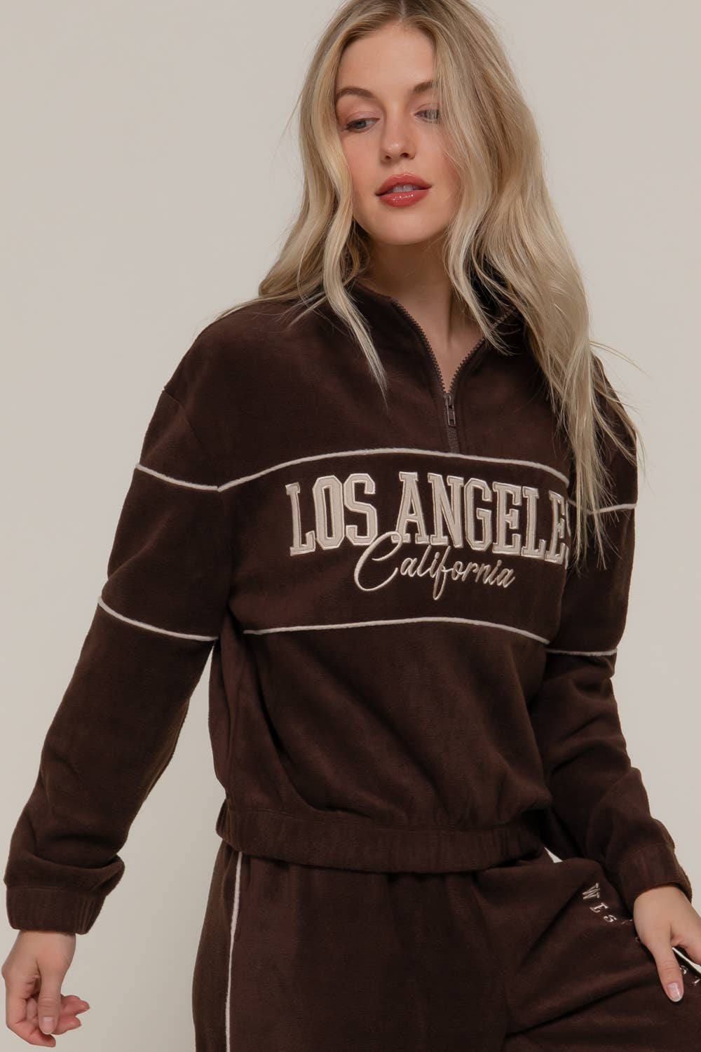 Active USA - Women's Half Zip Up Mock Neck Embroidery Fleece Top - T14718