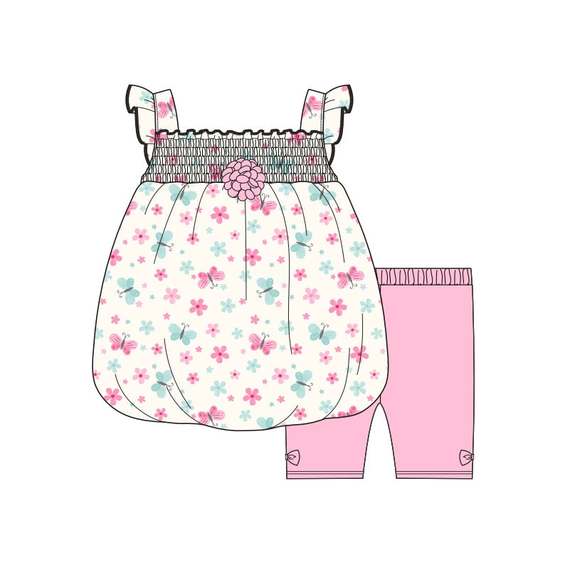 Conjunto de 2 piezas para bebé de blusa y leggings de gasa con estampado floral - B047G206
