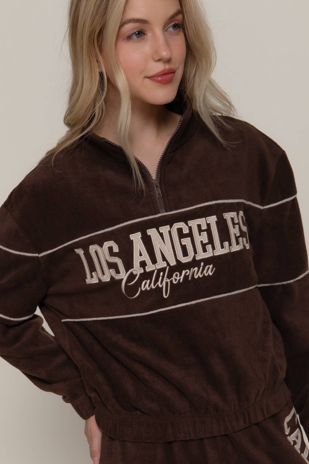 Active USA - Women's Half Zip Up Mock Neck Embroidery Fleece Top - T14718