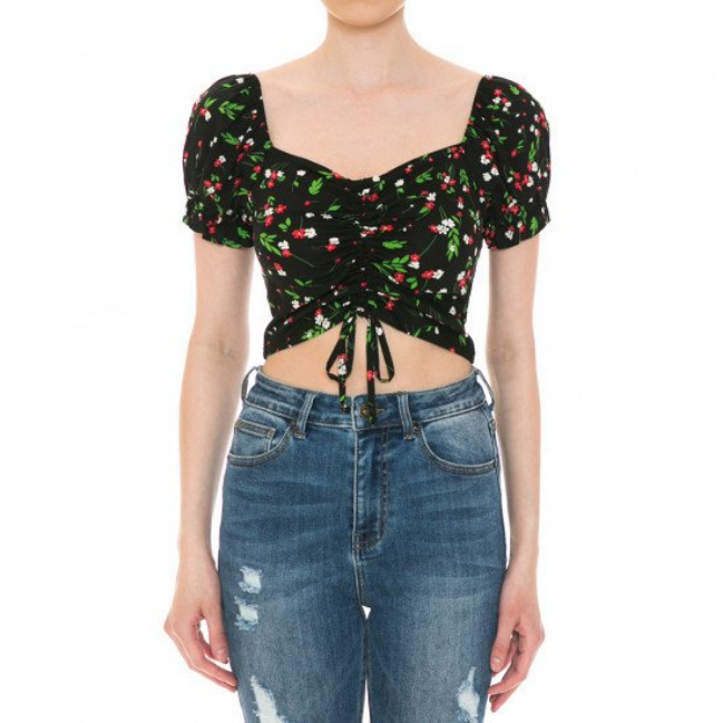 Women Ambiance Print Ruch Crop Top - 73612-1