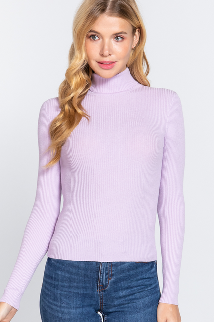 Active USA - Turtle Neck Viscose Rib Sweater - SW11710 LIGHT LAVENDER S