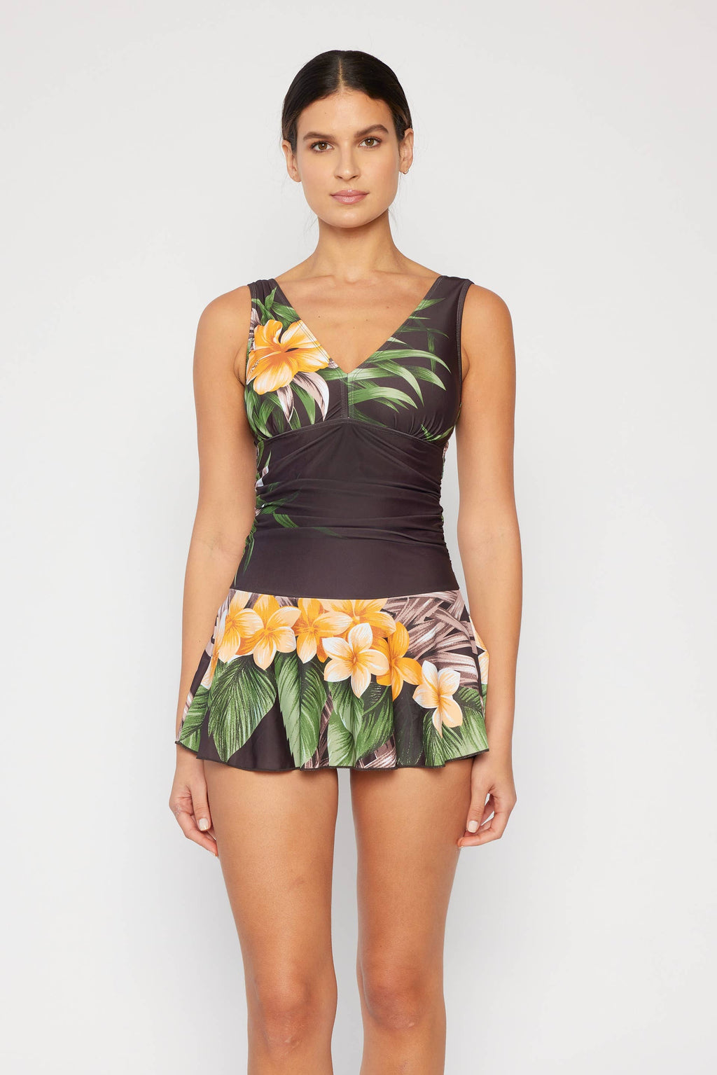 Women's [Plus Size] 1Pc w/Boy Shorts under Skirt - Aloha Brown - PF837