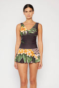 Women's [Plus Size] 1Pc w/Boy Shorts under Skirt - Aloha Brown - PF837