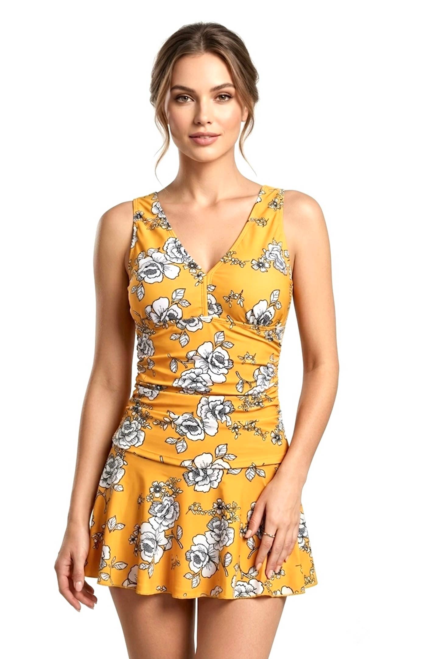 Women's [Plus Size] 1 Pc with Boy Shorts under Skirt - Rose Mustard - PF837