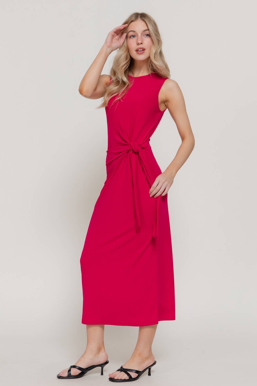 Active USA - Vestido Midi sin Mangas con Cuello Redondo y Detalle en la Cintura para Mujer - D15175