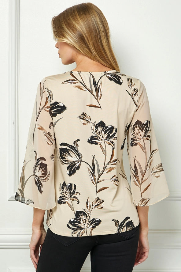 Colección Winslow - Blusa de punto con cuello redondo calado con estampado floral vintage para mujer - G516401M59