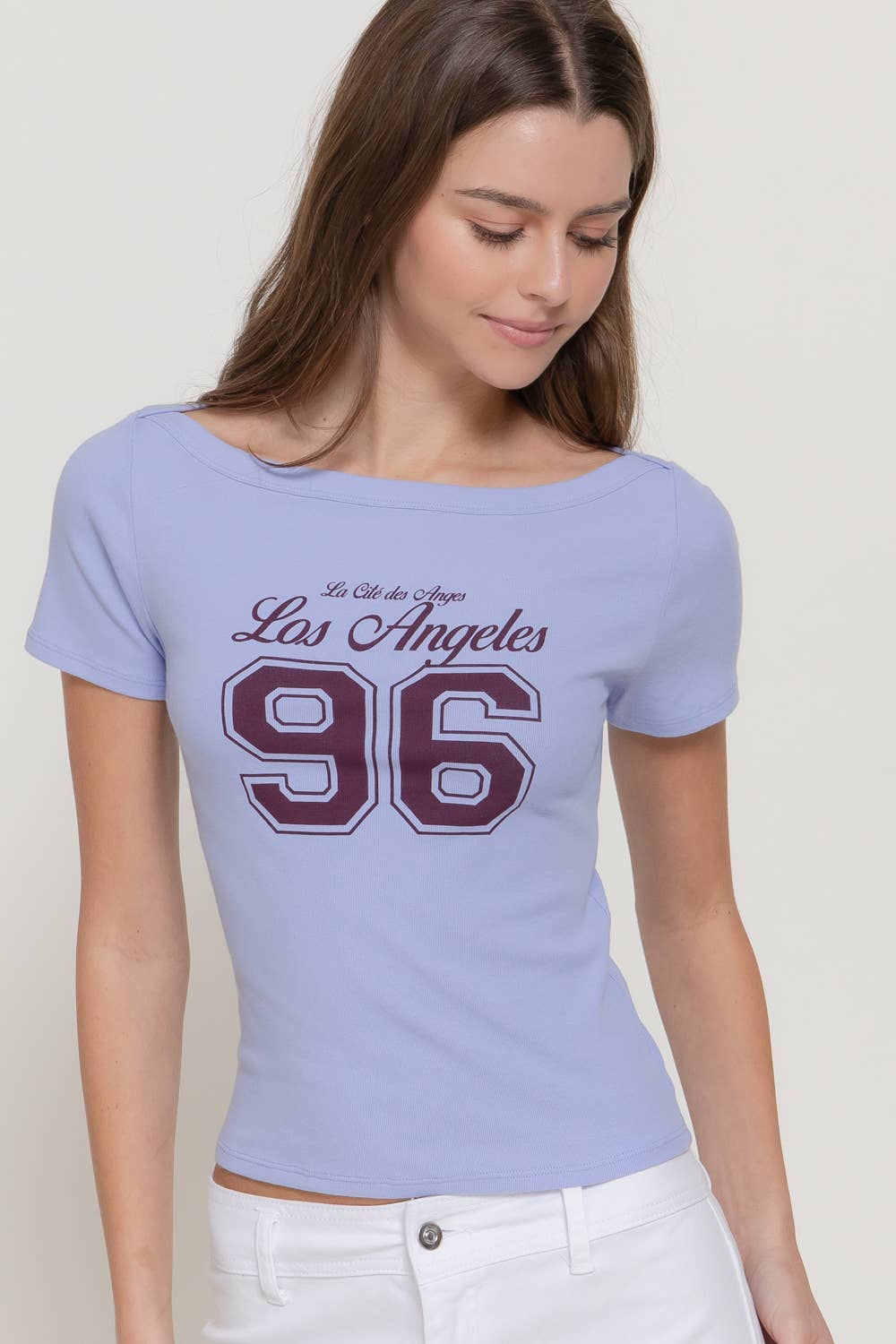 Active USA - Short Sleeve Boat Neck Graphic Print Knit Top - T15307