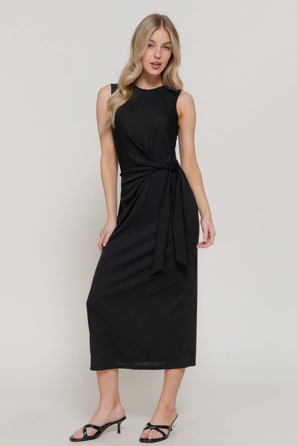Active USA - Vestido Midi sin Mangas con Cuello Redondo y Detalle en la Cintura para Mujer - D15175