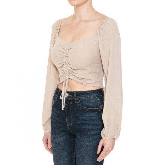 Ambiance - Women's Smocked Back LS Crop Top - 73251