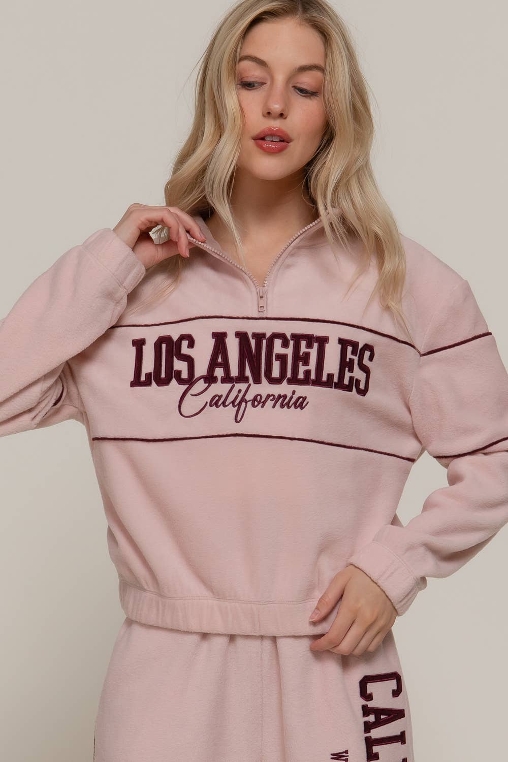 Active USA - Women's Half Zip Up Mock Neck Embroidery Fleece Top - T14718
