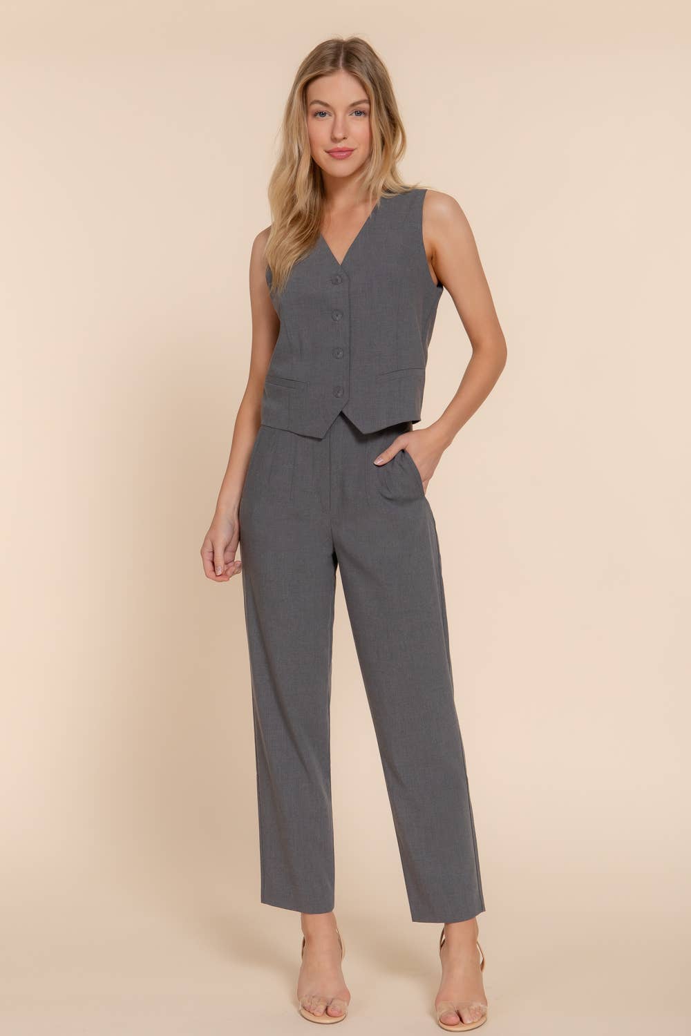 Active USA - Pantalón Largo de Cintura Alta con Pliegues - P13839