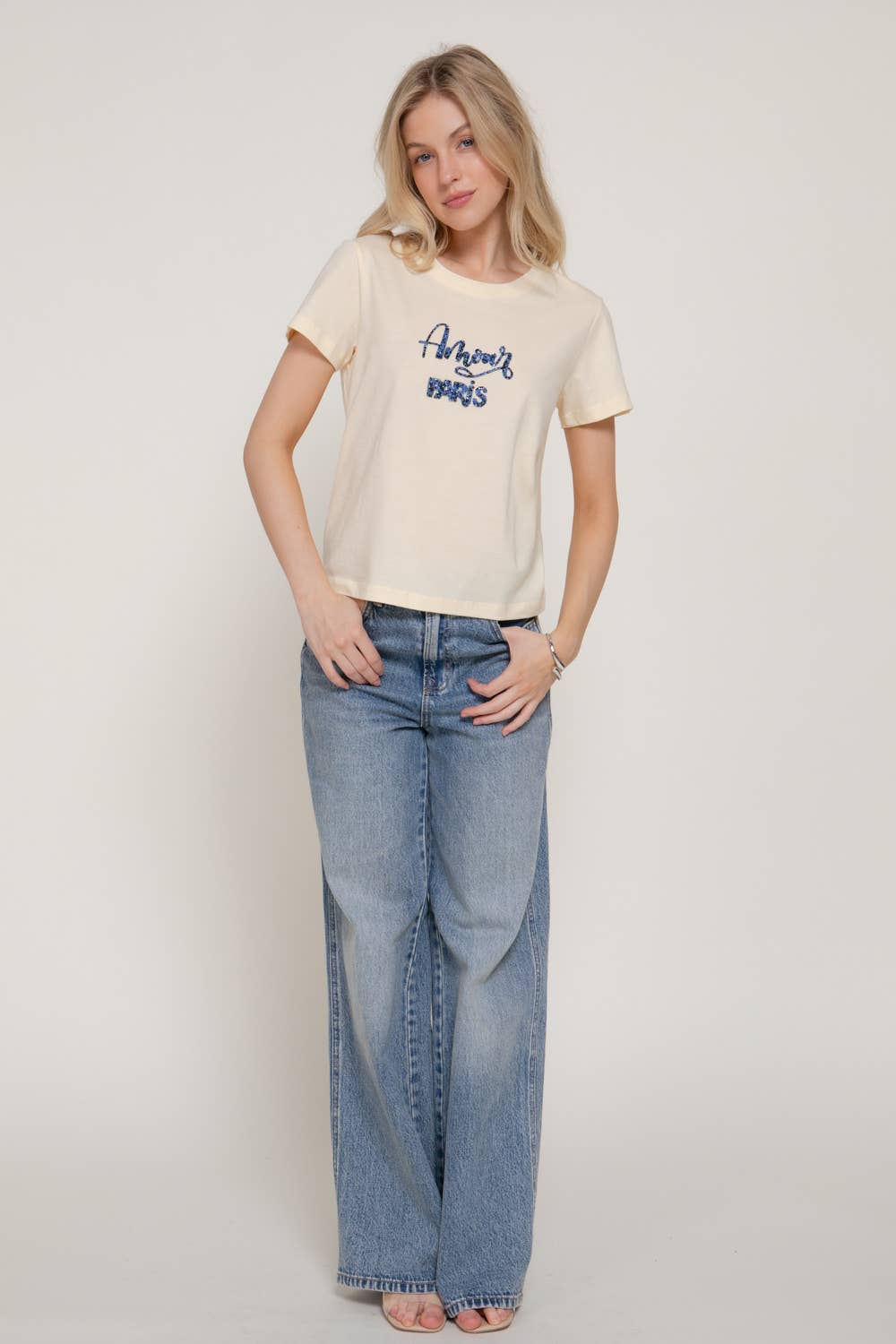 Active USA - Women's Short Sleeve Crew Neck with Rhinestone Tee - T15092