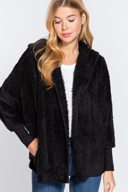 ACTIVE USA-HOODIE OVERSIZED FAUX OPEN JACKET -J13362