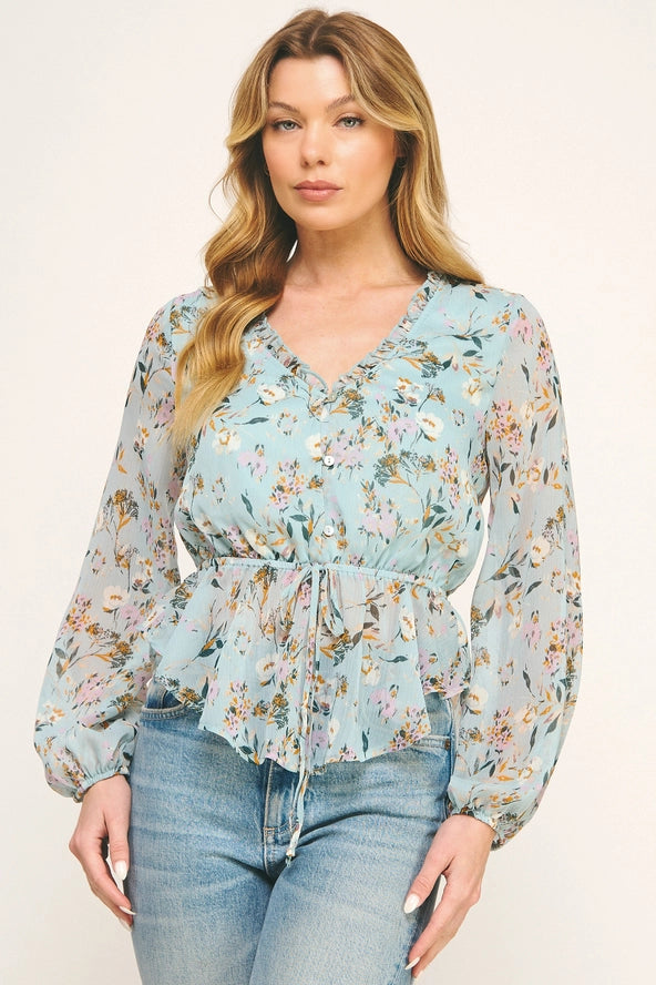 Winslow - Blusa con volantes, escote en V y lazos en la cintura Wild Blossom para mujer - MT5159466UO