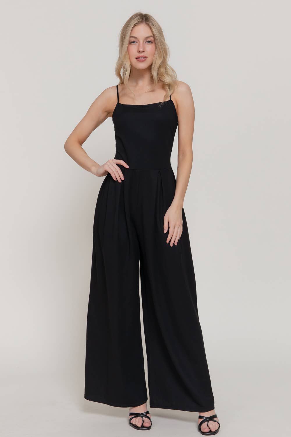 Active USA - Women's Cami Straight Neckline Pleated Jumpsuit - P15320