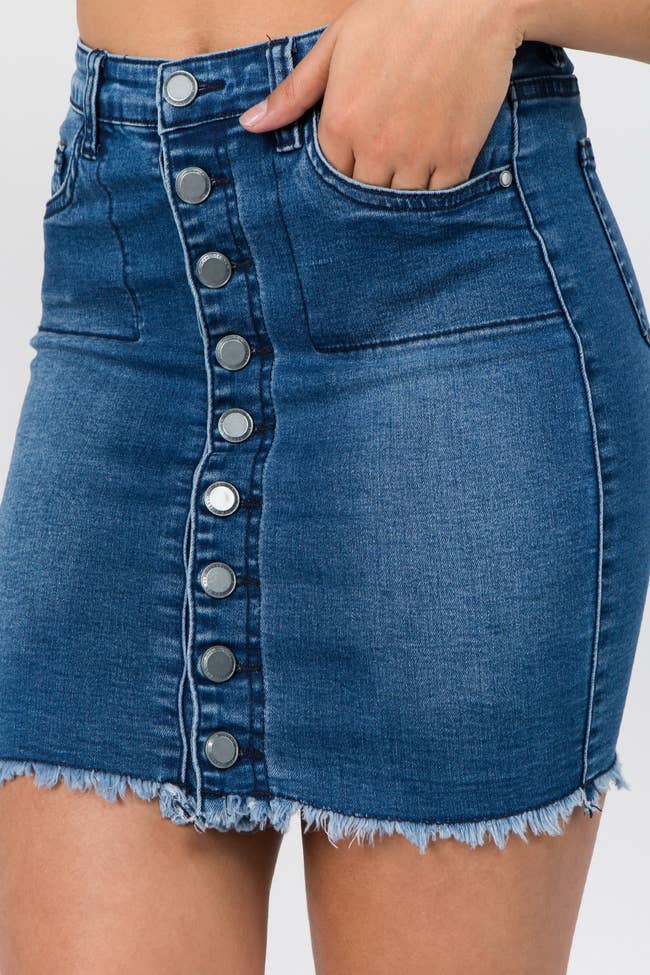 Women's Stretch Button Down Denim Skirt - DSK0125