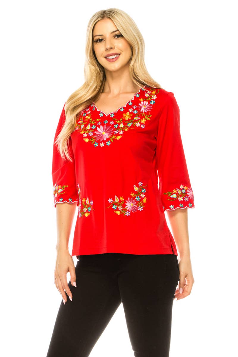 Adult Women's Traditional Embroidered 3 Quarter Sleeve - MT804