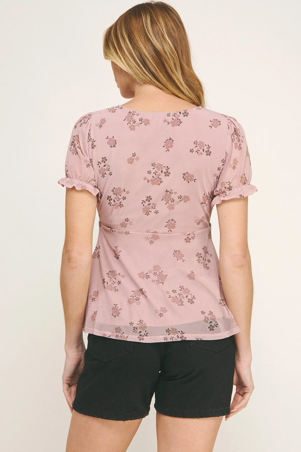 Lily Star - Women's Romantic Mauve Peplum Top with Ruffled Sleeves - MT972009B60PL