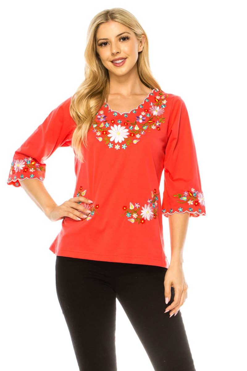Adult Women's Traditional Embroidered 3 Quarter Sleeve - MT804