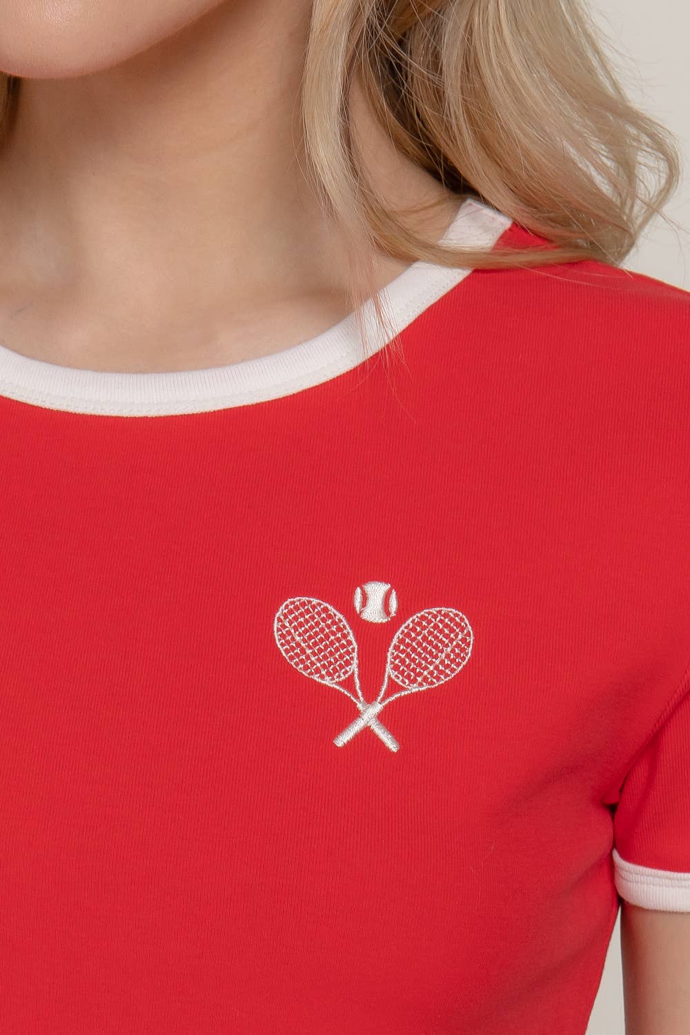 Active USA - Women's Short Sleeve Crew Neck Embroidery Ringer T-shirt - T14440