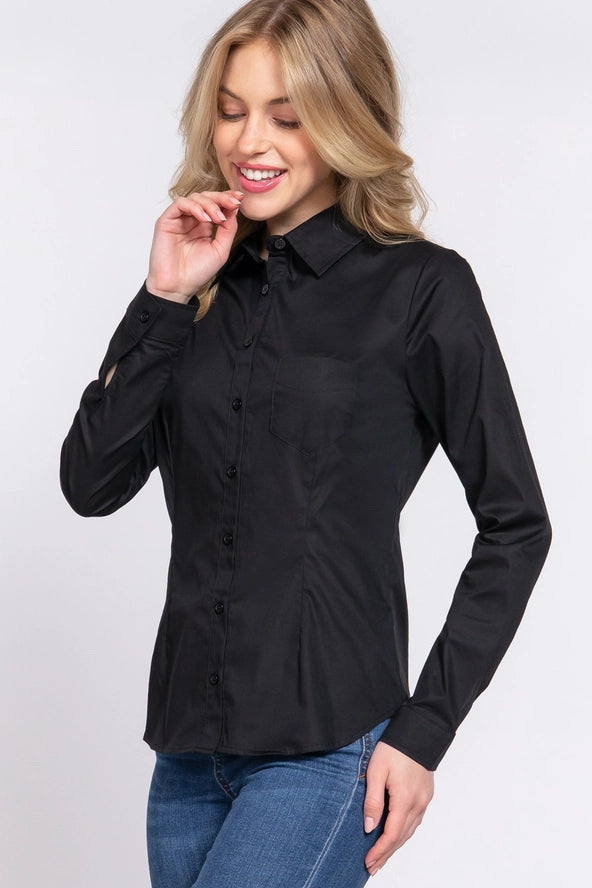 Active USA - Women's Long Sleeve Button Down Stretch Shirt - T13460