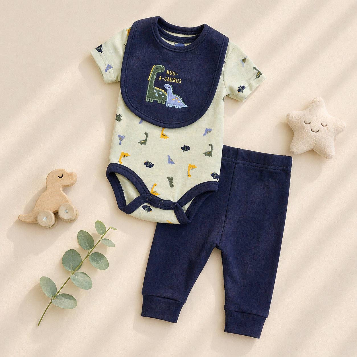 Baby Views 3pcs Dinosaur Bodysuit Pants & Bib Set - V145F101