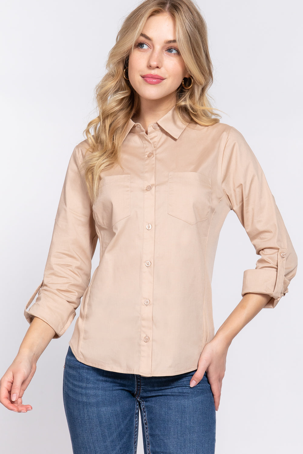 Active USA - 3/4 Roll Up Slv Stretch Shirt - T13463