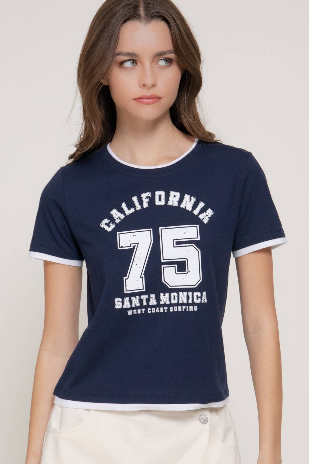Active USA - Women's Short Sleeve Round Neck Printed Knit Top - T15096