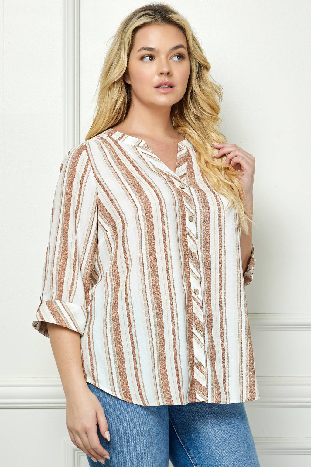 Colección Winslow - Blusa de cuello mandarín con tapeta para mujer [Tallas Grandes] - G946551A83X