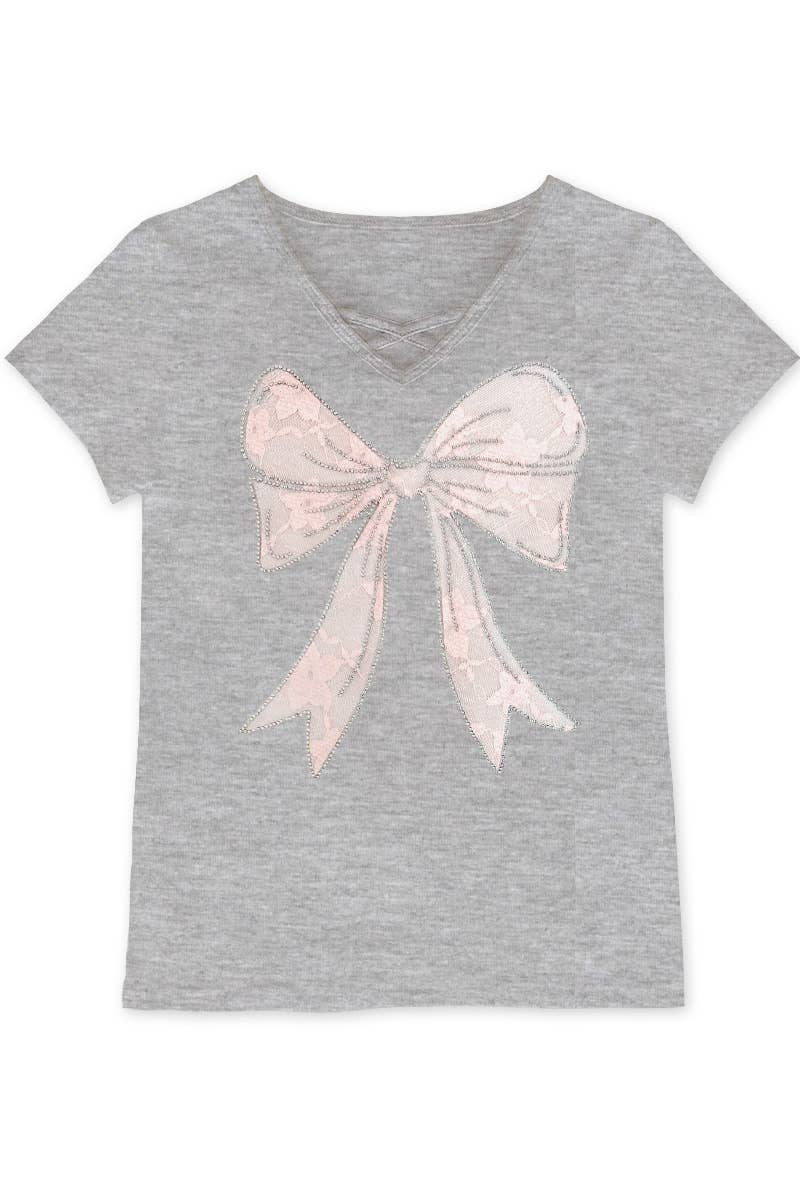 Girl's Graphic Tee with Bow Patch & Rhine - GKT-16810B-833
