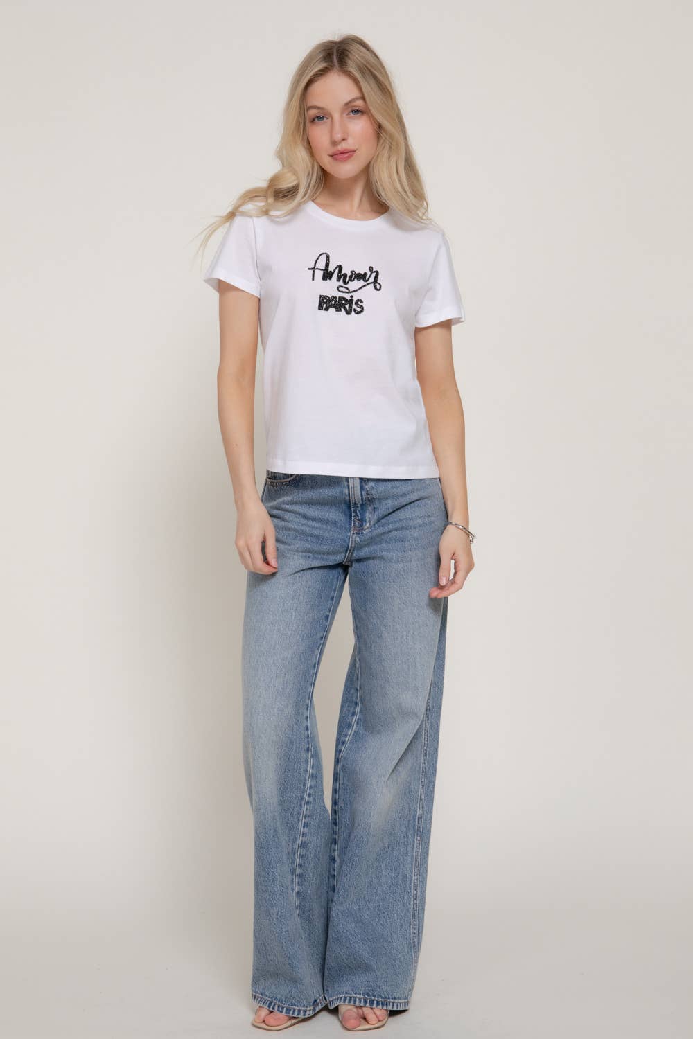 Active USA - Women's Short Sleeve Crew Neck with Rhinestone Tee - T15092