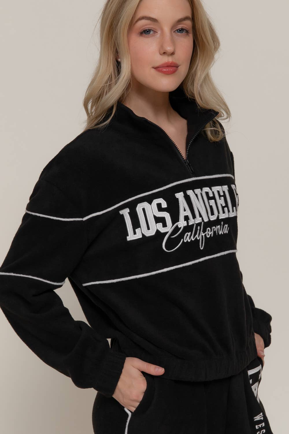 Active USA - Women's Half Zip Up Mock Neck Embroidery Fleece Top - T14718