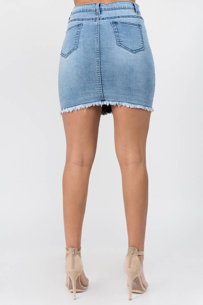 Women's Stretch Button Down Denim Skirt - DSK0125